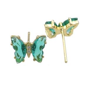 peacockgreen Crystal Glass Butterfly Stud Earrings, gold plated, approx 8-10mm