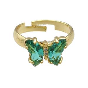 peacockgreen Crystal Glass Butterfly Rings, gold plated, approx 8-10mm, 14mm