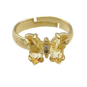 champagne Crystal Glass Butterfly Rings, gold plated, approx 8-10mm, 14mm