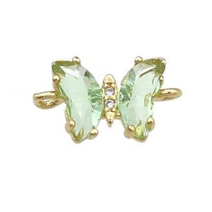 lt.green Crystal Glass Butterfly Connector, gold plated, approx 8-10mm