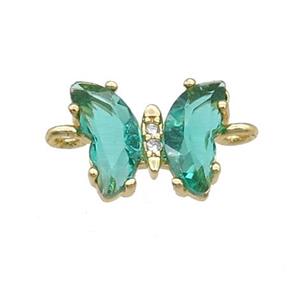 green Crystal Glass Butterfly Connector, gold plated, approx 8-10mm