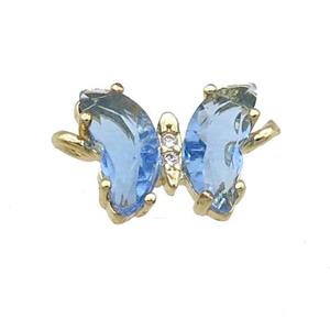lt.blue Crystal Glass Butterfly Connector, gold plated, approx 8-10mm