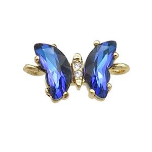 blue Crystal Glass Butterfly Connector, gold plated, approx 8-10mm