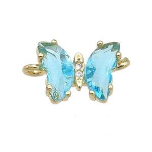 aqua Crystal Glass Butterfly Connector, gold plated, approx 8-10mm