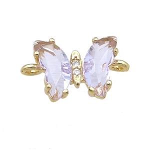 lavender Crystal Glass Butterfly Connector, gold plated, approx 8-10mm