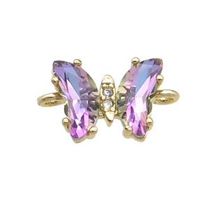 purple Crystal Glass Butterfly Connector, gold plated, approx 8-10mm