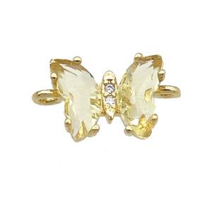 yellow Crystal Glass Butterfly Connector, gold plated, approx 8-10mm