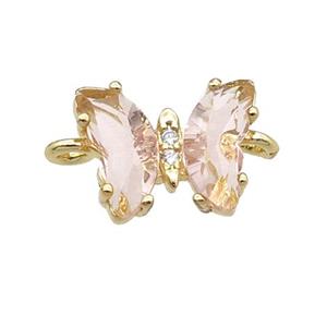 lt.pink Crystal Glass Butterfly Connector, gold plated, approx 8-10mm