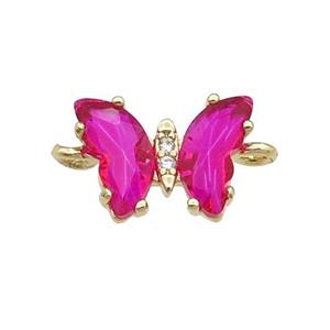 hotpink Crystal Glass Butterfly Connector, gold plated, approx 8-10mm