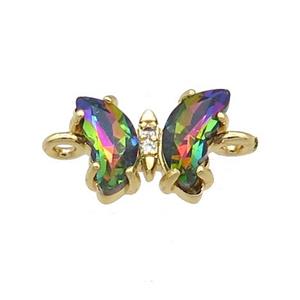 multicolor Crystal Glass Butterfly Connector, gold plated, approx 8-10mm
