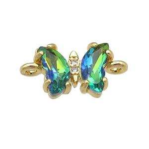 peacockgreen Crystal Glass Butterfly Connector, gold plated, approx 8-10mm