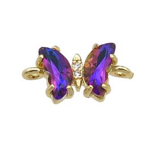 darkpurple Crystal Glass Butterfly Connector, gold plated, approx 8-10mm