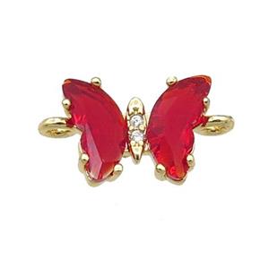 red Crystal Glass Butterfly Connector, gold plated, approx 8-10mm