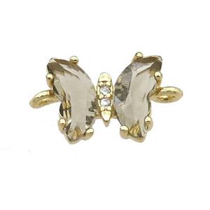 smoky Crystal Glass Butterfly Connector, gold plated, approx 8-10mm