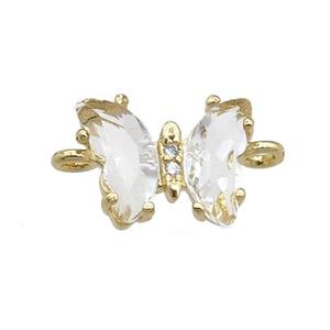 clear Crystal Glass Butterfly Connector, gold plated, approx 8-10mm