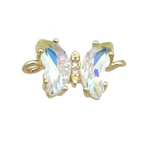 clear AB-color Crystal Glass Butterfly Connector, gold plated, approx 8-10mm