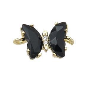 black Crystal Glass Butterfly Connector, gold plated, approx 8-10mm