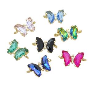 Crystal Glass Butterfly Connector, gold plated, mixed, approx 8-10mm