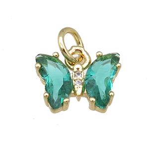 green Crystal Glass Butterfly Pendant, gold plated, approx 8-10mm