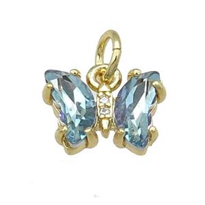 lt.blue Crystal Glass Butterfly Pendant, gold plated, approx 8-10mm