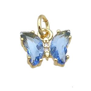 blue Crystal Glass Butterfly Pendant, gold plated, approx 8-10mm