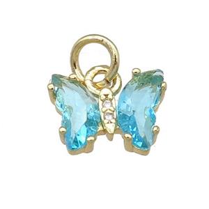 aqua Crystal Glass Butterfly Pendant, gold plated, approx 8-10mm