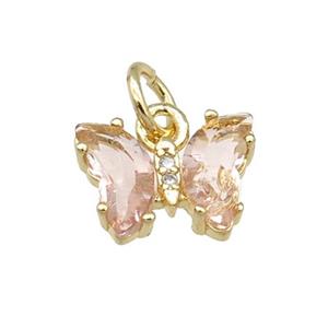 lt.pink Crystal Glass Butterfly Pendant, gold plated, approx 8-10mm
