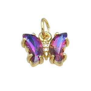 multicolor Crystal Glass Butterfly Pendant, gold plated, approx 8-10mm