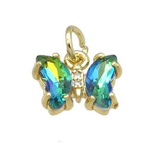 peacockgreen Crystal Glass Butterfly Pendant, gold plated, approx 8-10mm