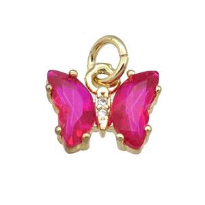 hotpink Crystal Glass Butterfly Pendant, gold plated, approx 8-10mm