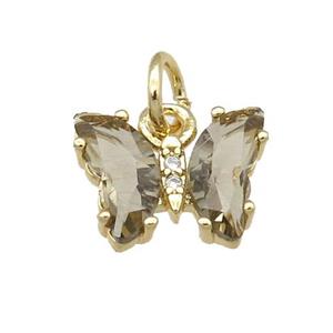 smoky Crystal Glass Butterfly Pendant, gold plated, approx 8-10mm