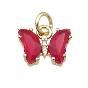 red Crystal Glass Butterfly Pendant, gold plated, approx 8-10mm