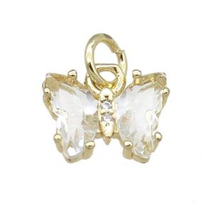 clear Crystal Glass Butterfly Pendant, gold plated, approx 8-10mm