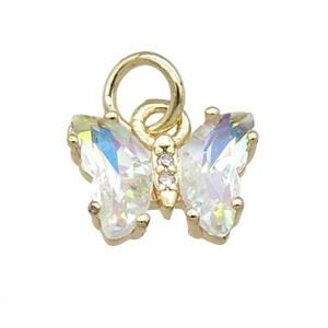 clear AB-color Crystal Glass Butterfly Pendant, gold plated, approx 8-10mm