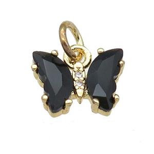 black Crystal Glass Butterfly Pendant, gold plated, approx 8-10mm