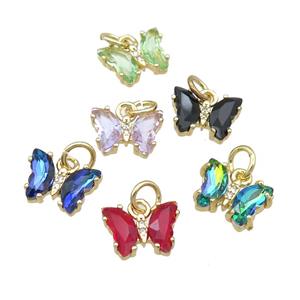Crystal Glass Butterfly Pendant pave zircon, gold plated, mixed, approx 8-10mm