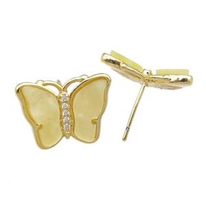 yellow Resin Butterfly Stud Earrings, gold plated, approx 13-18mm