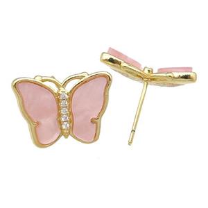 lt.pink Resin Butterfly Stud Earrings, gold plated, approx 13-18mm