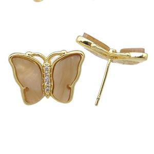 brown Resin Butterfly Stud Earrings, gold plated, approx 13-18mm