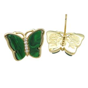 green Resin Butterfly Stud Earrings, gold plated, approx 13-18mm