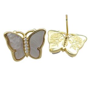 grey Resin Butterfly Stud Earrings, gold plated, approx 13-18mm