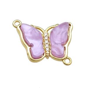 lavender Resin Butterfly Connector, gold plated, approx 13-18mm