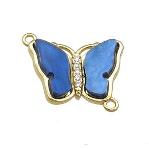 blue Resin Butterfly Connector, gold plated, approx 13-18mm