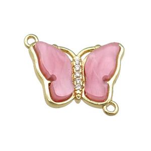 pink Resin Butterfly Connector, gold plated, approx 13-18mm