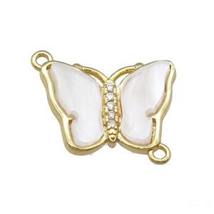 white pearlized Resin Butterfly Connector, gold plated, approx 13-18mm