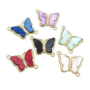Resin Butterfly Connector pave zircon, gold plated, mixed, approx 13-18mm