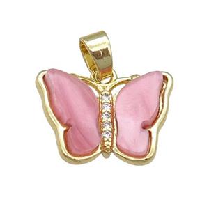 pink Resin Butterfly Pendant, gold plated, approx 13-18mm