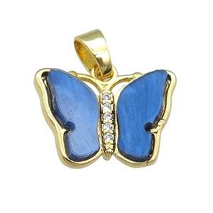 blue Resin Butterfly Pendant, gold plated, approx 13-18mm