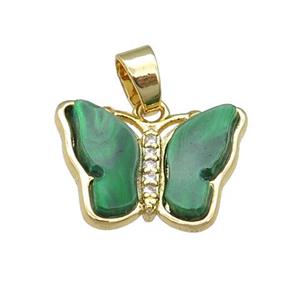 green Resin Butterfly Pendant, gold plated, approx 13-18mm