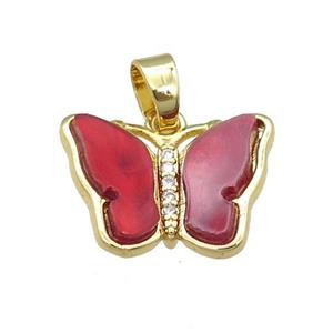 red Resin Butterfly Pendant, gold plated, approx 13-18mm